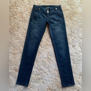 EUC MI-JEANS LOW-RISE TRIPLE BUTTON DARK BLUE SKINNY JEANS JR SIZE 9/WOMENS 6